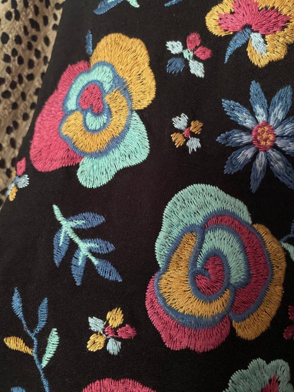ODDI - Leopard Print Embroidered Floral Babydoll Tunic Top - size 3XL - Picture 3 of 9